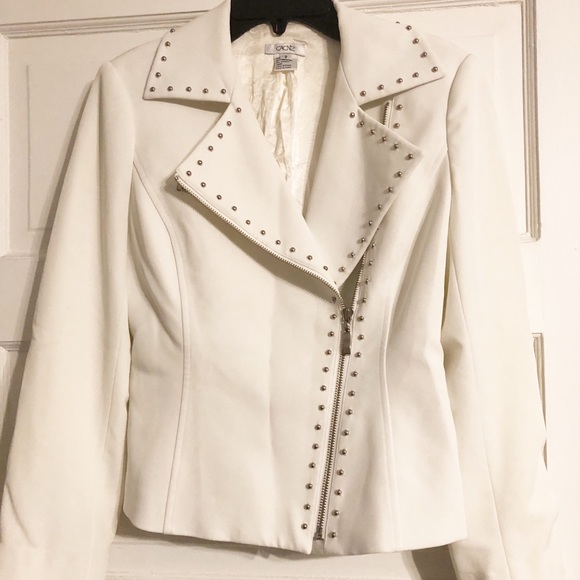 Cache Jackets & Blazers - Cache White Studded Moto Jacket EUC Size 2